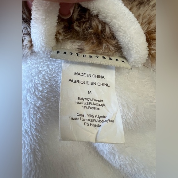 Pottery Barn | Women’s SZ M | Ivory Brown Faux Fur Trim Hooded Robe Monogram KS - Picture 5 of 13